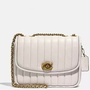 Coach Madison Leather Shoulder Bag w/Quilting  Chalk White Gold Adjustable Chain